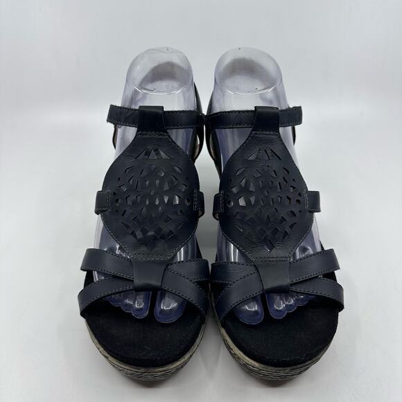Umberto Raffini Wedge Orchid Laser Cutout Black Sandals WMNS US8.5 EU39 #9540 - Picture 1 of 9
